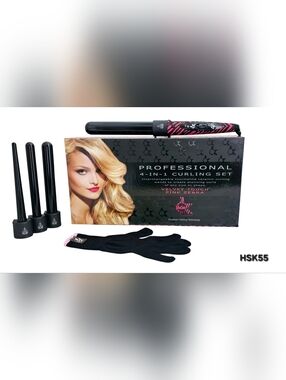 KOR PROFESSIONAL 4-IN-ONE CURLING SET 100% CERAMIC HSK55 PINK BLACK ZEBRA
